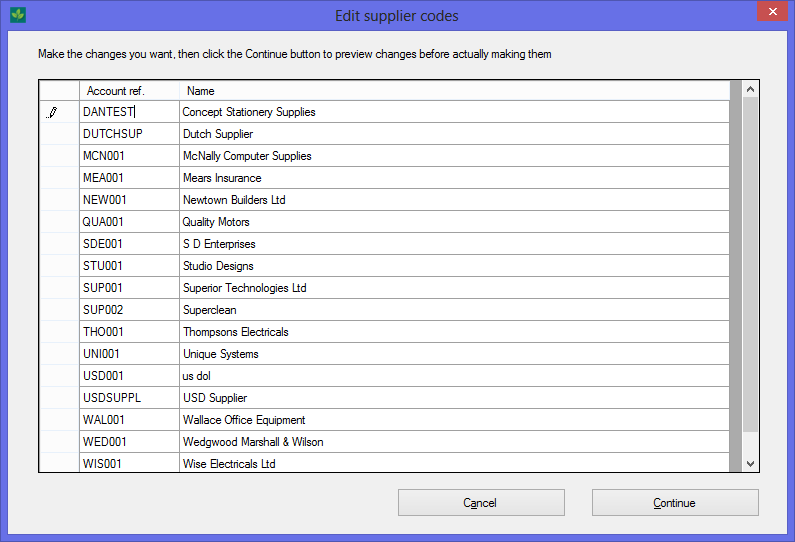 Change supplier codes
