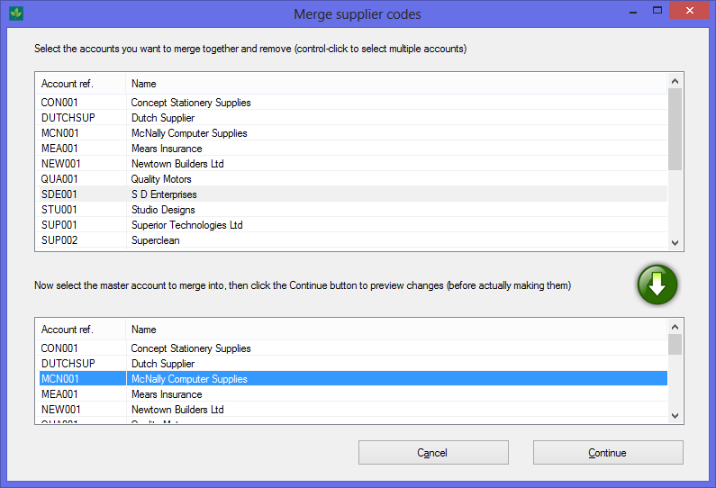 Merge supplier codes