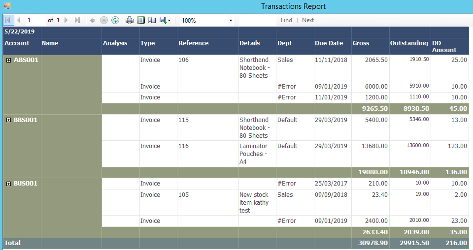 Transaction report